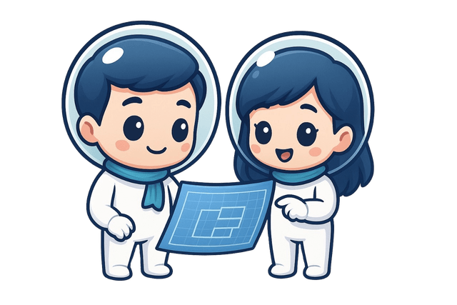 Two people looking at the blueprint
